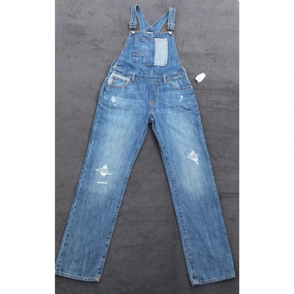 GAP denim overalls girls size XXL Inseam 28”. Unique and Distressed